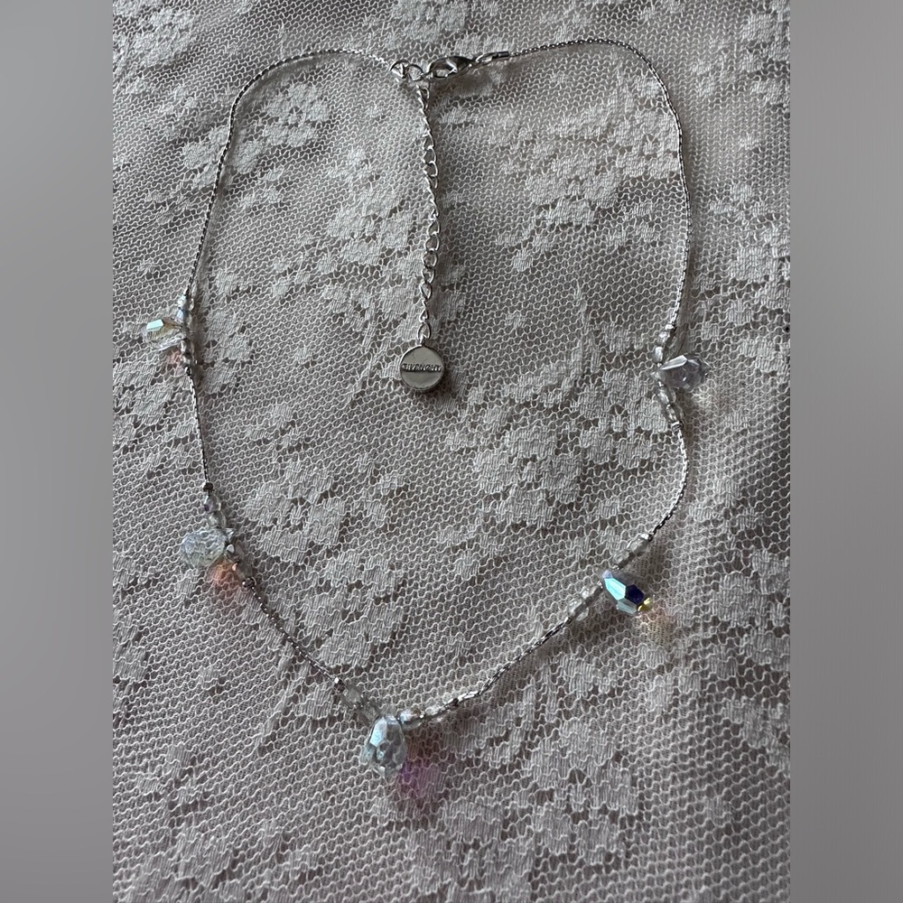 Vintage Signed Givenchy Silver toned Aurora Crystal Necklace adjustable